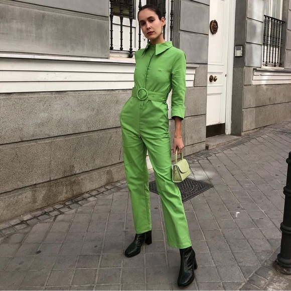 House of Sunny Golden Years Lime Green Belted Coveralls Groovy Jumpsuit Size 2 - Picture 12 of 16